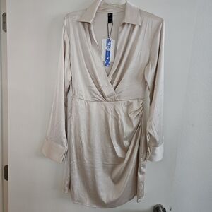 Elegant Cream Wrap Dress